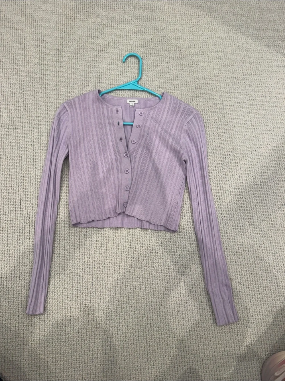 Garage Lavender Ribbed Button-Up Crop Sweater